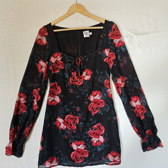 Princess Polly Red Rose Floral Mini Dress Size 6 US - Picture 2 of 8